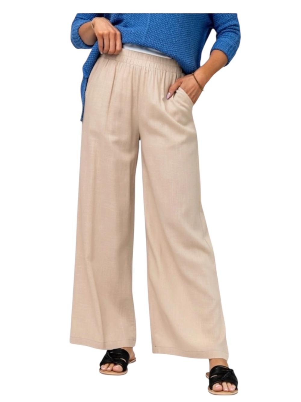 Holley Girl Gabbie Wide Leg Pants in Natural Beige 1X Plus Size